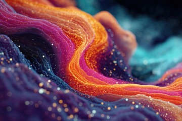 Poster - Colorful particles flowing and forming abstract landscape