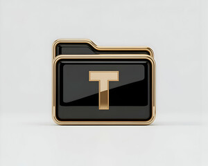 Poster - Luxury Black and Gold Folder Icon with Letter T Initial