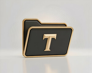 Poster - Elegant Black and Gold Folder Icon with Letter T for Data Storage