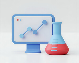 Poster - 3D Render of a Computer Screen Showing a Graph and a Beaker
