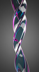 Poster - Abstract Glass Spiral Teal Pink and Silver Swirl Design 3D Render