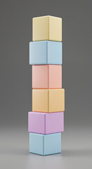 Poster - Stack of Pastel Colored Cubes Abstract Geometric Shape Minimalist Design 3D Render