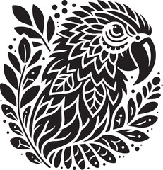 Naklejka na meble Ornate Parrot Illustration Black and White Avian Art