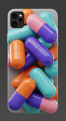Poster - Colorful Capsules on Modern Smartphone Case Medical App Design Healthcare Technology