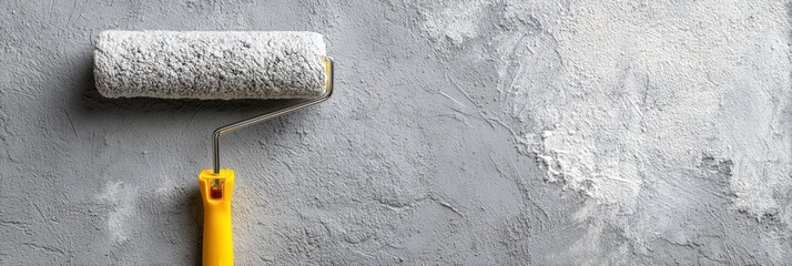 Poster - Painting a Concrete Wall With a Roller and Primer in a Bright Layout for a Fresh Look