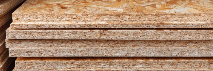 Poster - Packaged Osb Panels Neatly Stacked for Export, Showcasing Craftsmanship and Preparation for Shipping in a Manufacturing Warehouse