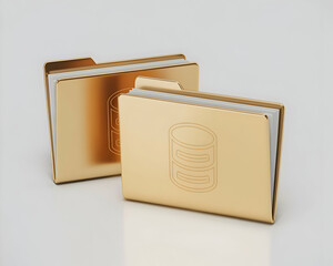 Poster - Two Golden Folders with Database Icon Data Storage and Management Concept