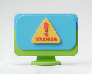 Poster - Colorful 3D Render of a Computer Screen Displaying a Warning Sign