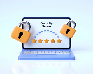 Poster - Laptop Displaying High Security Score with Padlocks and Stars