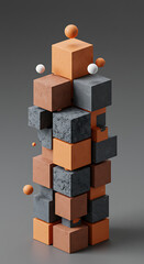 Aufkleber - Abstract 3D Render Stacked Cubes Geometric Shapes Orange and Gray Texture