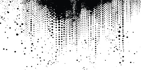 Fototapete -  Vector halftone dotted grunge texture. Grunge texture on distress back background. Glitch distorted grange shape. Dust and dots screen print texture.