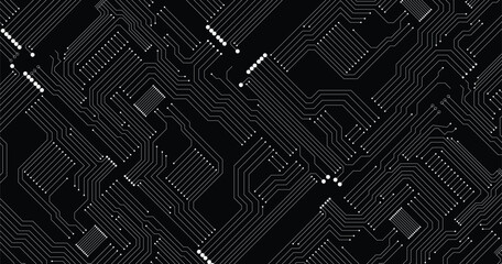 Aufkleber - printed circuit board black and white technology seamless pattern, vector stock illustration
