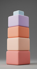 Poster - Stacked Pastel Cubes Abstract Geometric Composition Minimalist Design 3D Render
