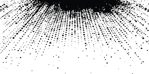 Fototapete -  Vector halftone dotted grunge texture. Grunge texture on distress back background. Glitch distorted grange shape. Dust and dots screen print texture.