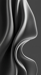 Poster - Abstract grayscale flowing fabric elegant smooth waves of textile 3D render
