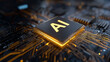 © Yoona - Close up of CPU chip with glowing gold AI label on futuristic circuit board