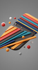 Aufkleber - Abstract 3D Colorful Geometric Shapes Stripes and Spheres Design