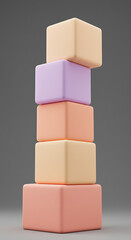 Poster - Stacked Pastel Cubes Abstract Geometric Shapes Modern Minimalist Design 3D Render