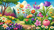 © williamnoah - Various spring flower bushes bloom vibrantly outdoors, surrounded by colorful flowers and fresh grass. This lively garden scene captures the essence of renewal, nature’s charm, and seasonal beauty.