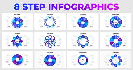 Aufkleber - Collection of 8 Step Infographic Templates for Business and Presentation Design. Ideal for visualizing eight step processes, business strategies, and presentation concepts