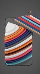 Poster - Abstract Colorful 3D Layers Emerging from Smartphone Screen Geometric Design Mobile Technology