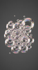 Poster - Iridescent Soap Bubbles Cluster Floating Abstract Background 3D Render