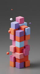 Poster - Abstract 3D Colorful Cubes and Spheres Composition Modern Geometric Design Creative Block Structure