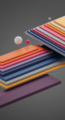 Poster - Abstract 3D Render Colorful Geometric Shapes Stacked Layers Floating Spheres Modern Design