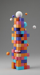 Aufkleber - Abstract Colorful 3D Cubes and Spheres Composition Modern Art Geometric Design