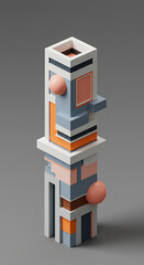 Aufkleber - Abstract Geometric 3D Render Modern Architectural Block Tower with Pastel Colors and Spheres