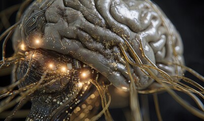 Poster - Intricate visual of a futuristic brain with circuitry and lights