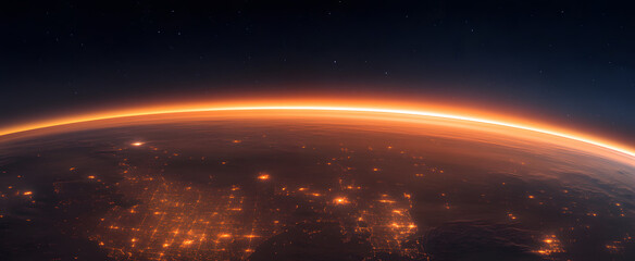 Wall Mural - earthrise sunrise space view, city lights, galaxy