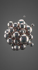 Poster - Abstract Metallic Spheres Cluster Iridescent Bubbles 3D Render Grey Background