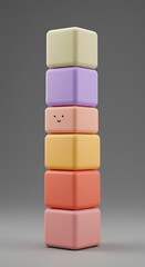 Poster - Stack of Colorful Pastel Cubes Happy Face 3D Render Abstract Background
