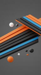Aufkleber - Abstract 3D Render Geometric Shapes Orange Black Blue Stripes Floating Spheres
