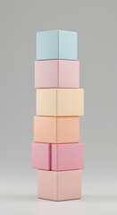 Poster - Stack of Pastel Colored Cubes Abstract Minimalist 3D Render Geometric Shapes Design Element