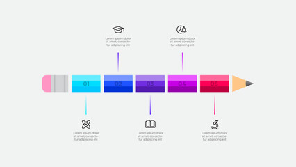 Aufkleber - Infographic pencil divided into five segments, symbolizing progress, learning, and informative concepts. Perfect for educational visual aids