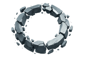 Poster - Stone fragments breaking into circular frame, floating on transparent backdrop, perfect for graphic design compositions