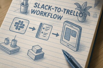 Poster - Creative Visualization of Slack to Trello Workflow with Hand Drawn Icons and Elements