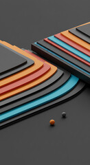 Poster - Abstract Layered Geometric Design with Colorful Stripes and Spheres