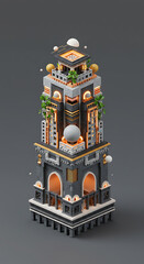 Poster - Futuristic Architectural Isometric Building Model 3D Render Modern Cityscape Illuminated Design