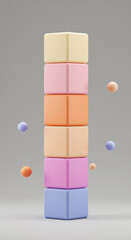 Poster - Pastel Colored Cubes Stacked with Floating Spheres Abstract 3D Render