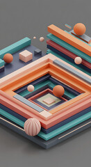 Aufkleber - Abstract 3D Geometric Shapes Layered Blocks Pastel Colors Modern Design Architectural Composition