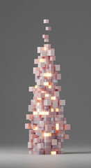 Aufkleber - Abstract Pink and White Cube Structure with Glowing Lights Modern 3D Digital Art