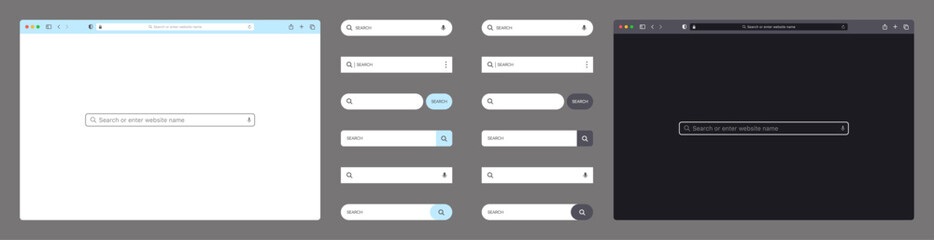 Aufkleber - browser window Website mockup template with frames for PC, laptop, tablet, and mobile. Includes light, dark, and night modes. Vector illustration for UI and web design presentations.	