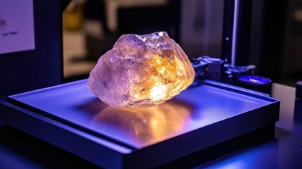 Poster - Fiber optic light used in gem inspection with gemstone sample on dark tray