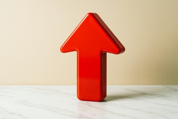 Poster - Bold red arrow pointing upward symbolizing growth and success on light background, ideal image for business progress and upward trend concept.