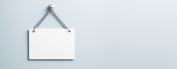 Aufkleber - Blank hanging signboard with metal chain on light wall background for advertising, promotion, or business template with clean copy space design.