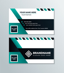 Poster - Turquoise geometric business card design. Horizontal layout combined with blue and white background. 