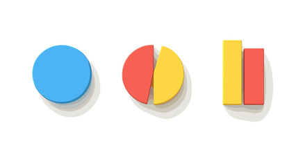 Poster - Colorful Geometric Shapes Including Circle, Pie Chart and Bar Graph on Clean Background
